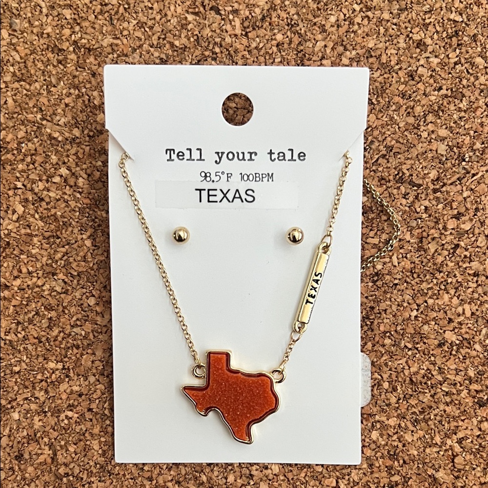 Tell Your Tale - Texas Necklace and Earring Set - Orange